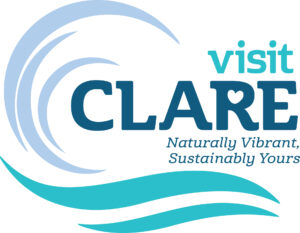 Visit Clare logo with blue wave. 